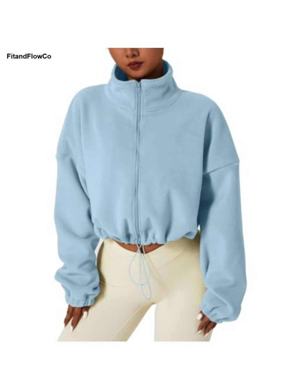 Fleece Crop Jacket Full Zip Stand Collar Warm Winter Coat